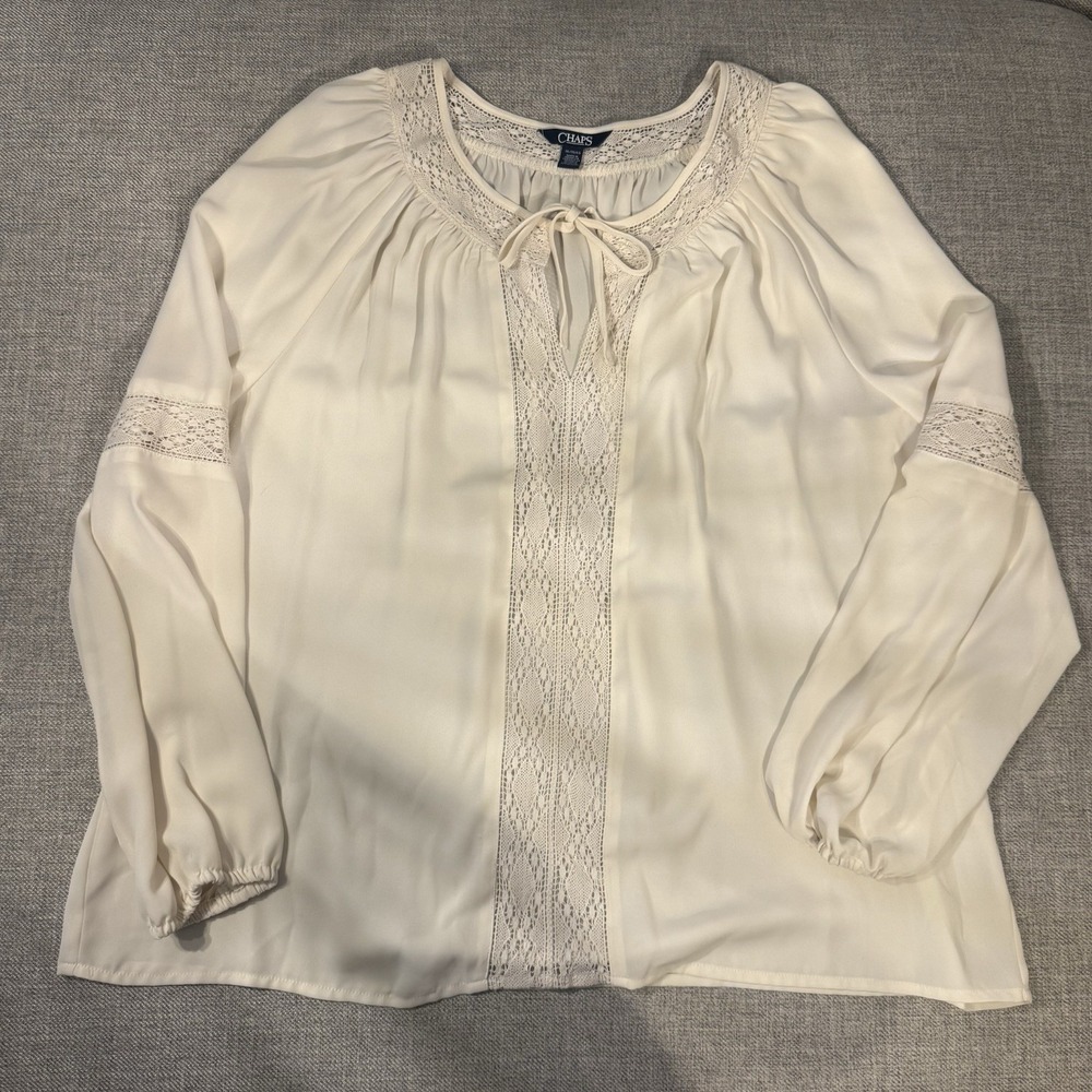 Boho Peasant Blouse Womens XL Ivory Lace Long Sleeve Cottagecore Chaps